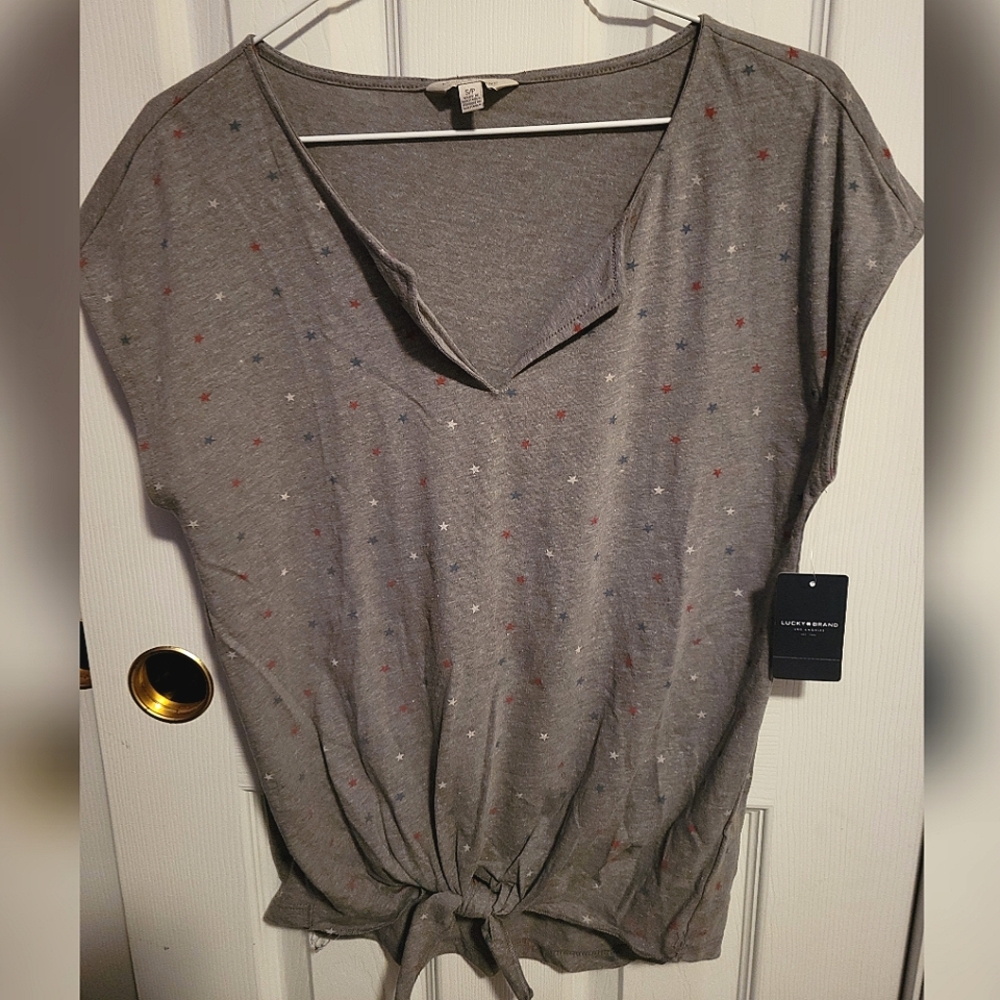 NWT Red, White, Blue Stars Lucky Brand V-neck Tee Shirt